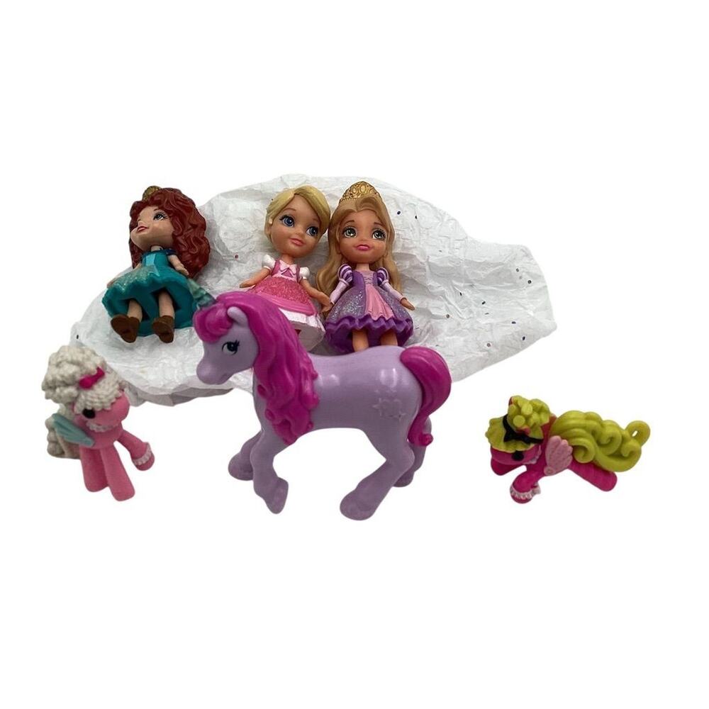 Disney Princess & Sparkle Girlz Mini Doll & Unicorn Playset 6pc New
